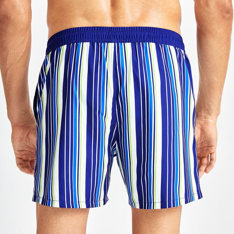 Gestreifte Shorts für Herren mit Kontrastnähten, dreieckigem Netzfutter, große Hose, bedruckte Strandhose für den Sommer im Freien_voghion.com