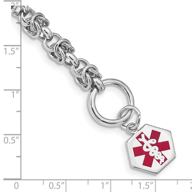 Sterling Silver Rhodium Engraveable Enamel Hexagon Medical ID Bracelet_voghion.com