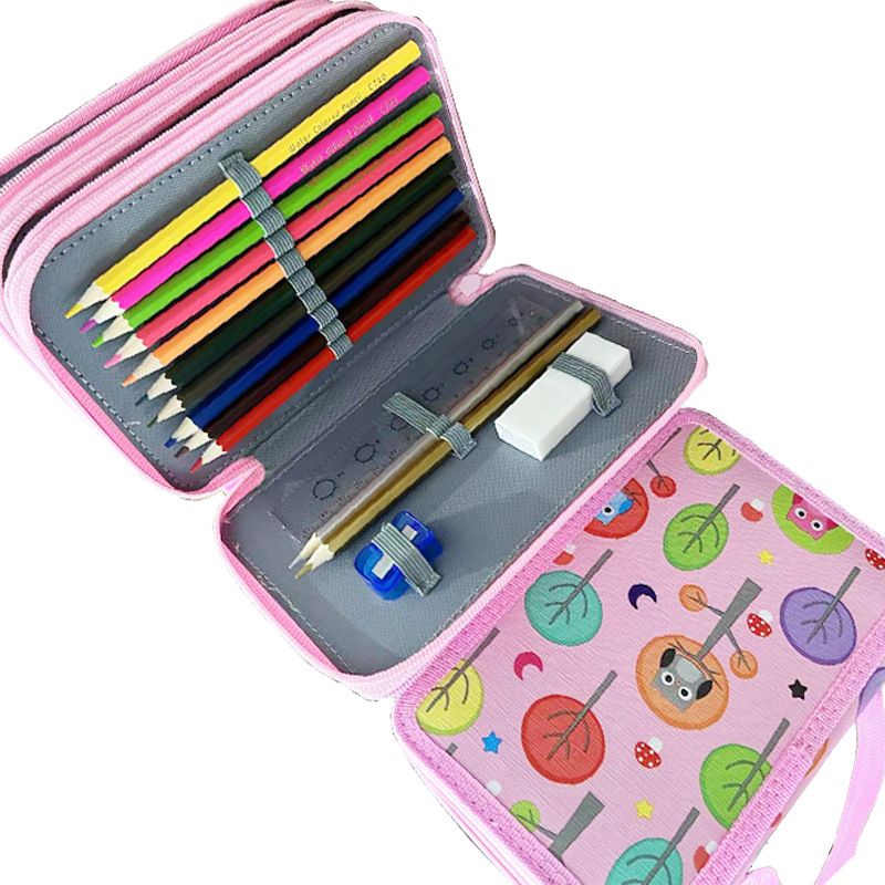 Houten gekleurde etui voor potloden van 32/52/72 - Draagbare organizer voor kunstbenodigdheden met 2/3/4 lagen, blauwe en roze opties, ideaal cadeau voor kinderen_voghion.com