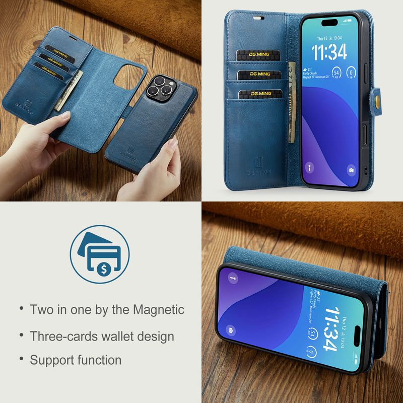 Custodia a libro in pelle con portafoglio staccabile 2 in 1 per iPhone 16 Pro Max 15 Plus 13 12 11, custodia a libro con tasca magnetica_voghion.com
