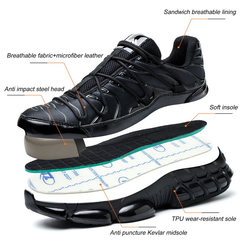 Sicurezza per uomo Stivali da lavoro traspiranti da costruzione Scarpe antiscivolo anti-schiacciamento indistruttibili Scarpe da trekking Sneakers_voghion.com