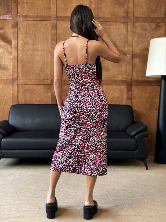 Women's Clothing Suspender Wrap Chest High Slit Leopard Print Hip Long Dress_voghion.com