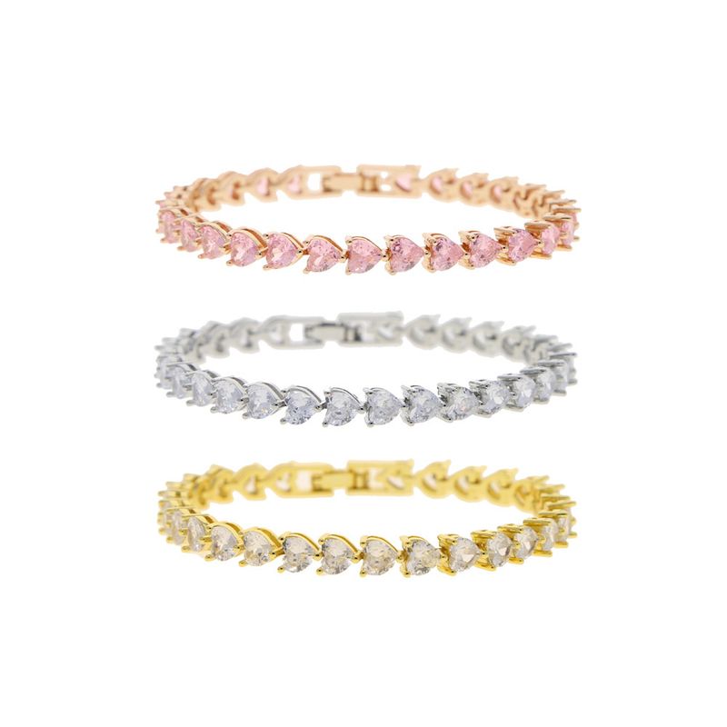 Women's & Men's Tennis Chain Bracelet With 5mm Heart-Shaped Zirconia, Elegant & Stylish For Couples, Available In Silver/Gold/Rose Gold, Sizes 17-21cm_voghion.com