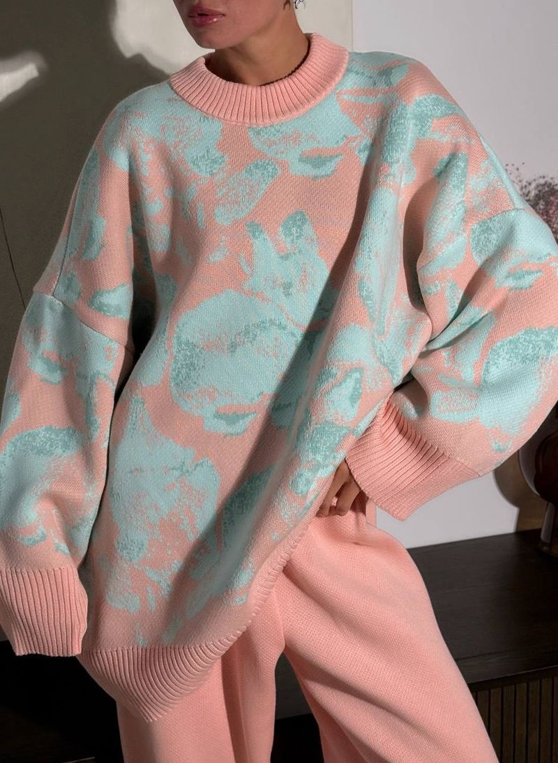 Abbigliamento da donna nuovi abiti caldi casual per donna maglione primaverile di alta qualità con colori a contrasto pantaloni dritti abito in due pezzi intimo_voghion.com