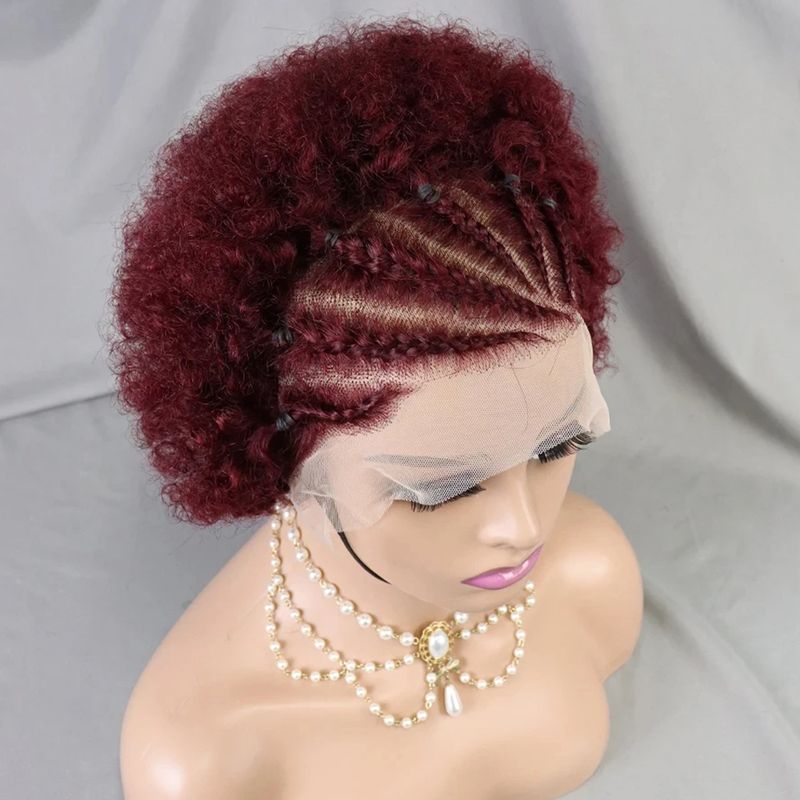 13x4 Lace Front Afro Kort Lockigt Äkta Hår Förfärgat Framtill Flätat Afro Lockigt Äkta Hår Brasilianskt Spänstigt Lockigt Hår_voghion.com