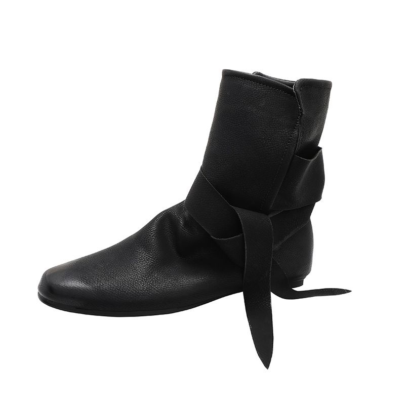 Unique Design Bowknot Ankle Flat Short Slimming Lace-up Martin Boots For Women_voghion.com
