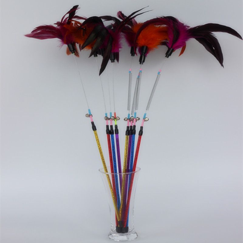 Colorful Spring Bell Feather Wand Teaser Rod Cat Toy_voghion.com
