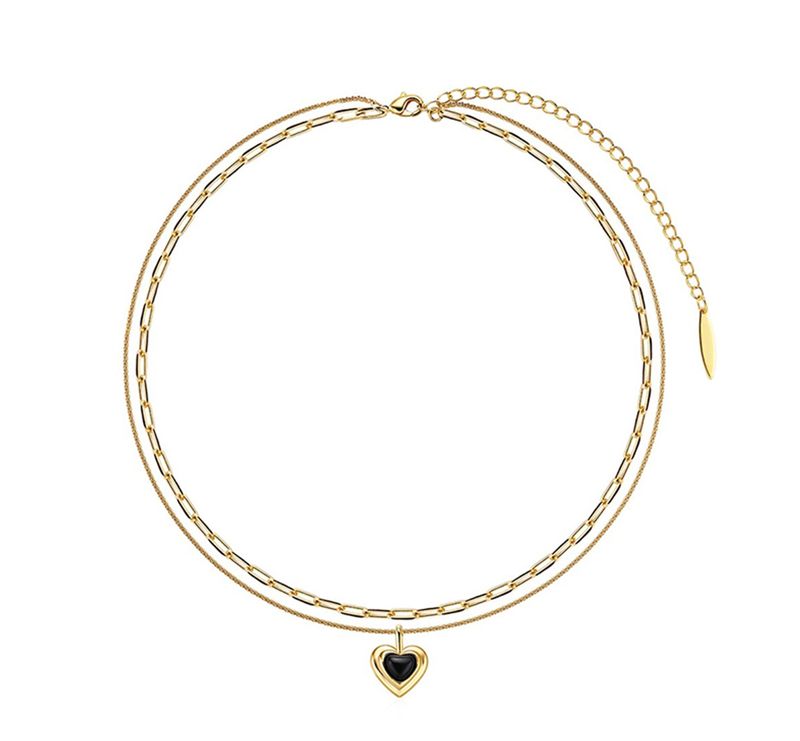 Collier rétro double couche en agate noire pour femme, bijou de luxe léger, design haut de gamme, élégant et raffiné, chaîne de clavicule_voghion.com