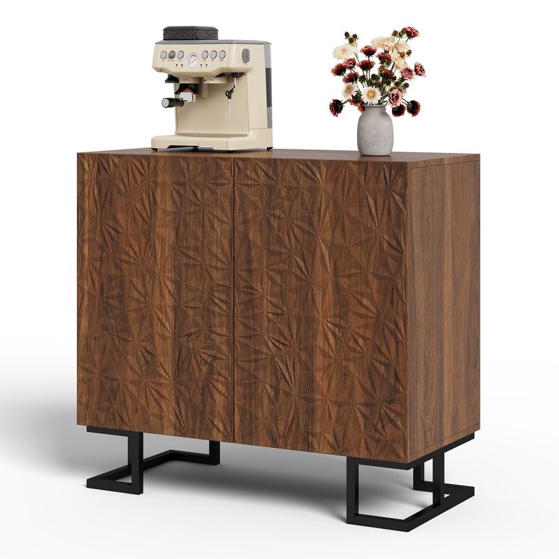 Credenza 80x78 cm Walnussoptik, cassettiera con apertura a pressione, metallo, design moderno_voghion.com