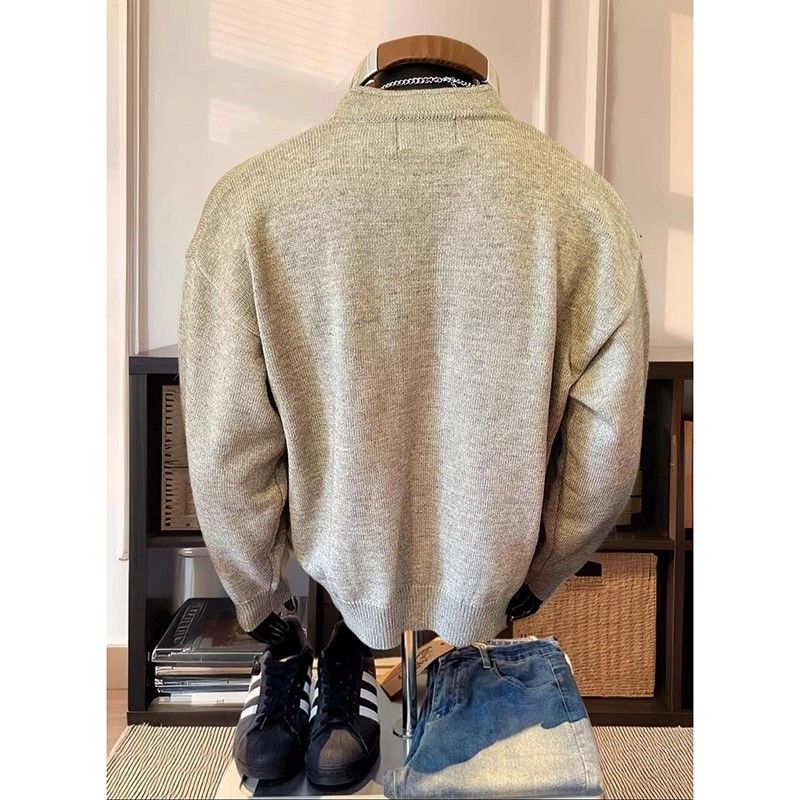 Suéter de cuello americano Henry para otoño e invierno, tejido superior para hombre, estilo relajado y de alta gama, capa interior básica._voghion.com