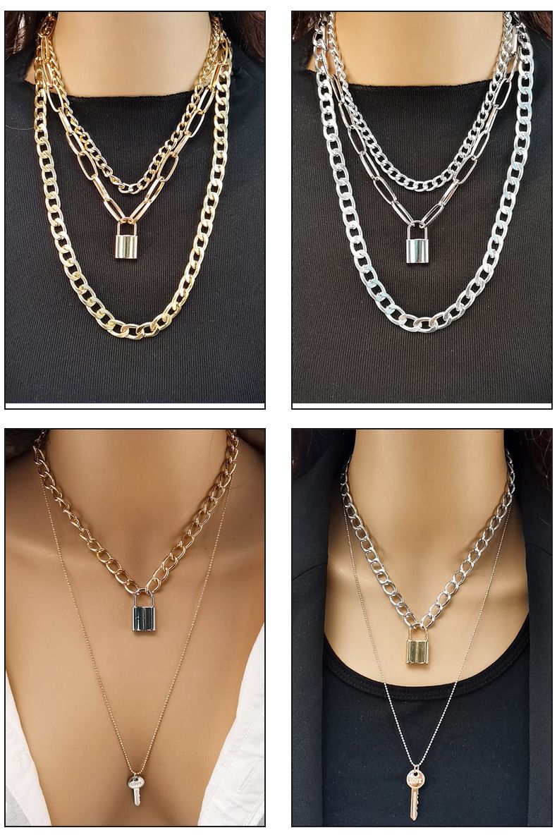 New Jewelry Personalized Versatile Key Lock Pendant Necklace Sweater Chain_voghion.com