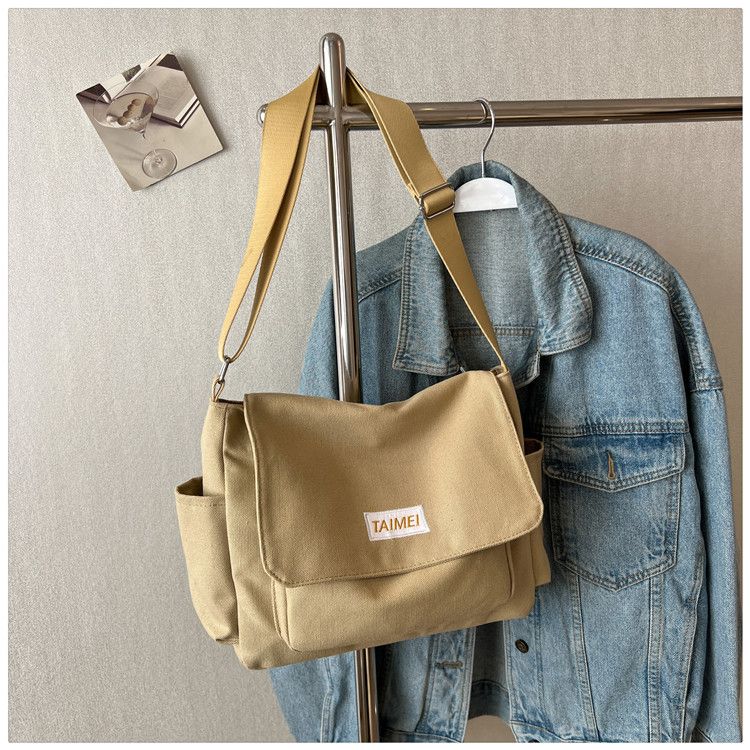 Canvas Solid Color Messenger Premium Sense Commuter Single Shoulder Crossbody Bag_voghion.com