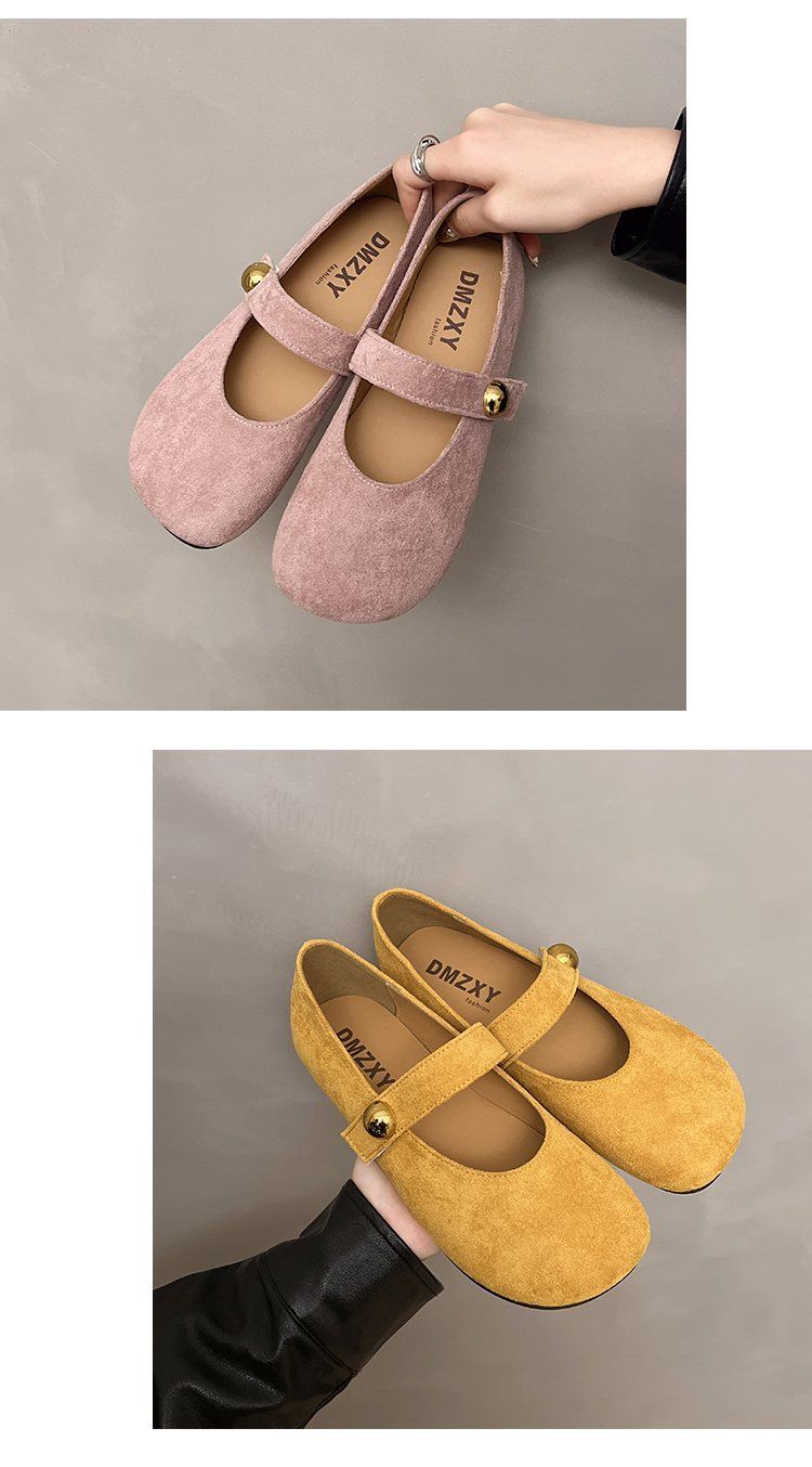 Retro Flachmundschuhe für Damen Frühling mit Rock Weichsohlen Gelb Flache Mary Jane Schöne Schuhe_voghion.com