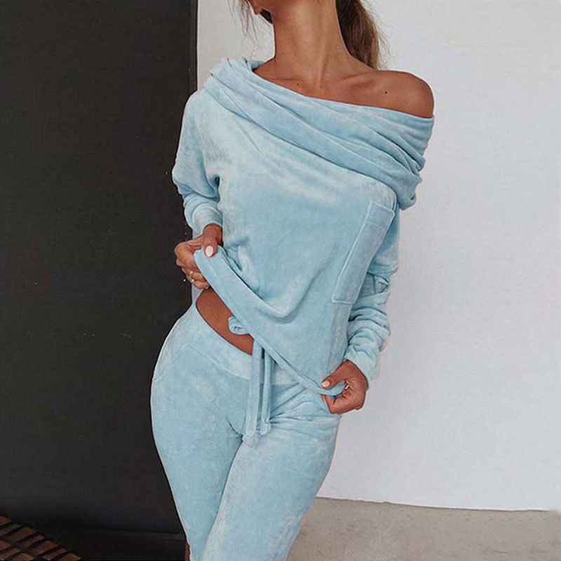 Set da due pezzi top moda in velluto da donna + pantaloni casual_voghion.com