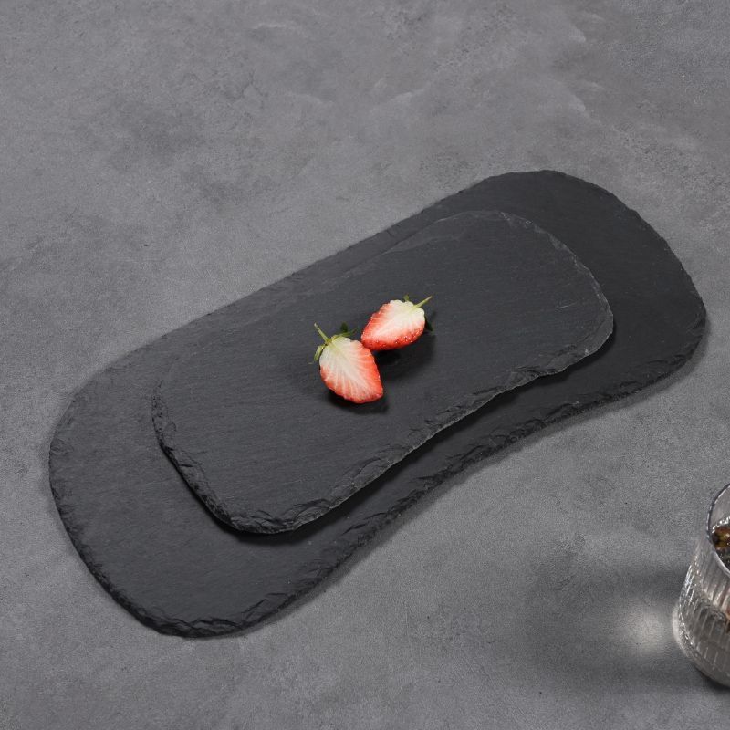 Piatto da portata in ardesia con germogli di bambù, forma irregolare, piatto da portata in ardesia, piatto da bistecca western, spiedino per barbecue, piatto da dessert_voghion.com