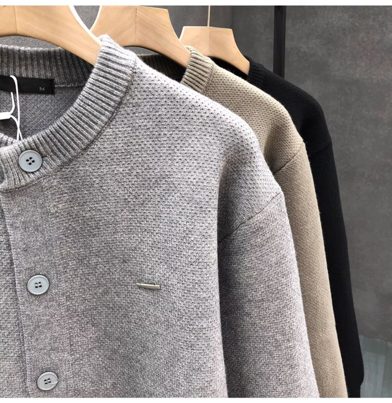 Suéter de punto para hombre, otoño e invierno. Cárdigan de punto para hombre, color liso, abierto al frente, para otoño e invierno (negro, caqui, gris)._voghion.com