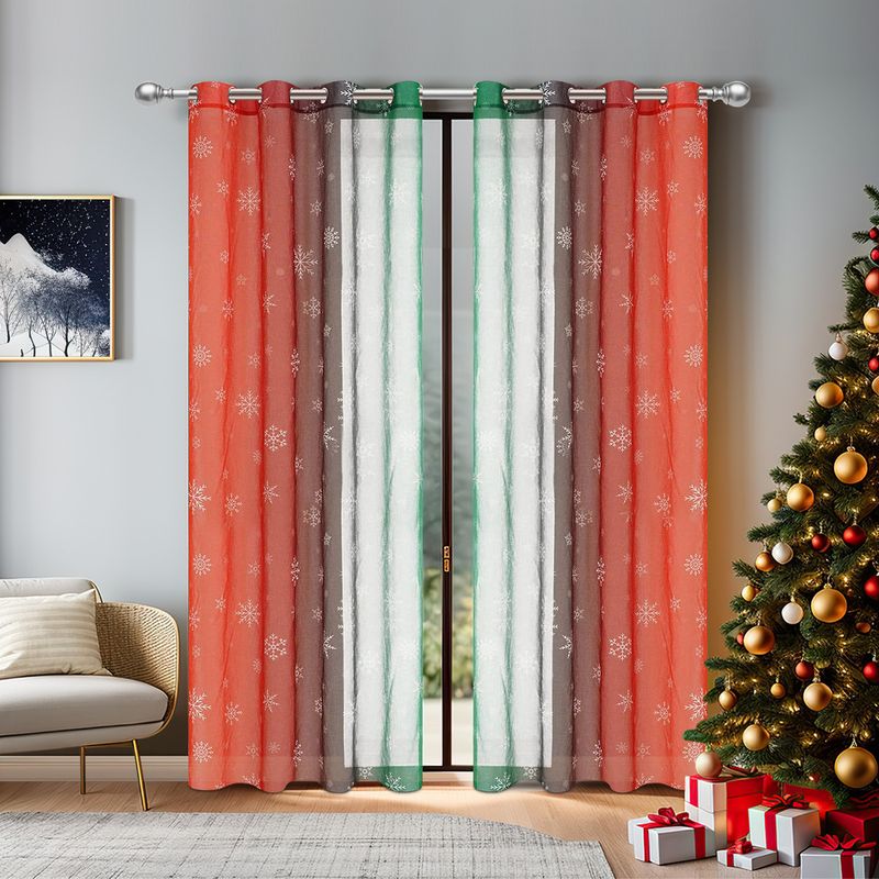 Curtains Christmas Snowflake Sheer Curtains Colorful Digital Print Voile Window Drapes With Ring Top Ready To Hang_voghion.com
