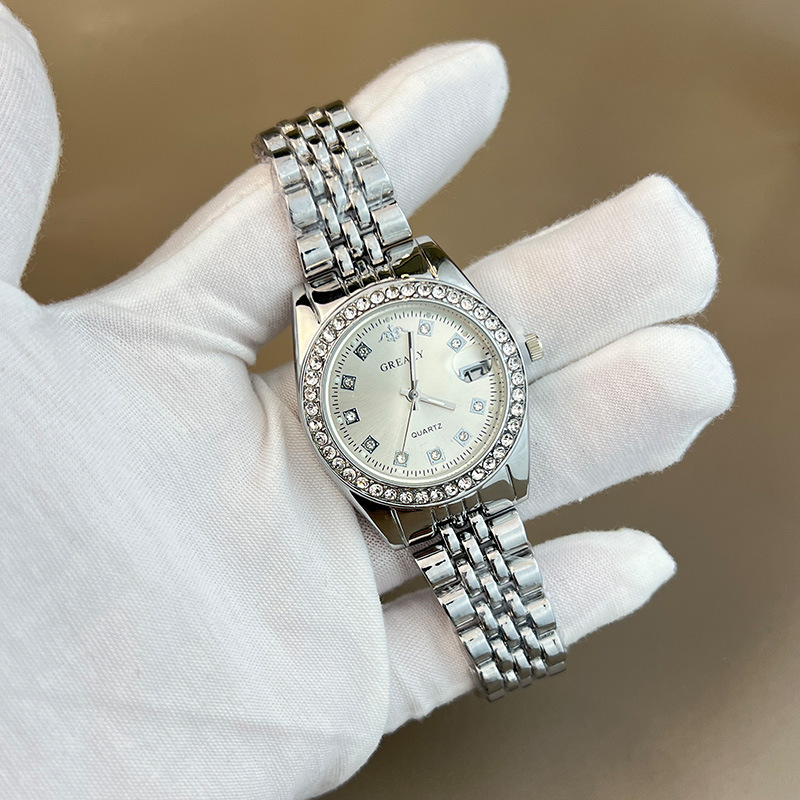 Ceas de damă din seria Lao Jia cu bandă de oțel cu împânzire cu diamante, calendar nou rezistent la apă, ceas casual multifuncțional_voghion.com