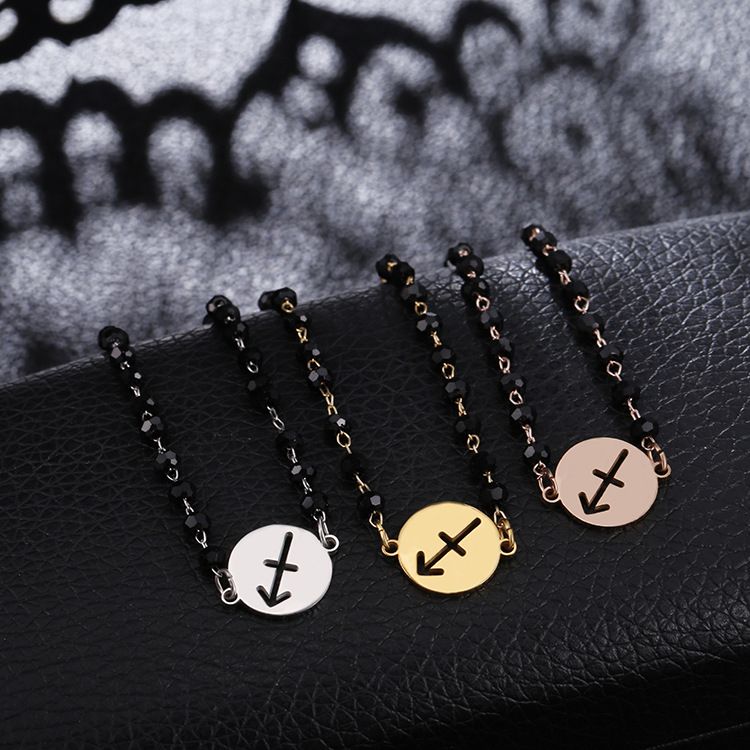 Bracciale in acciaio inossidabile con 12 costellazioni in stile coreano e cristalli neri_voghion.com
