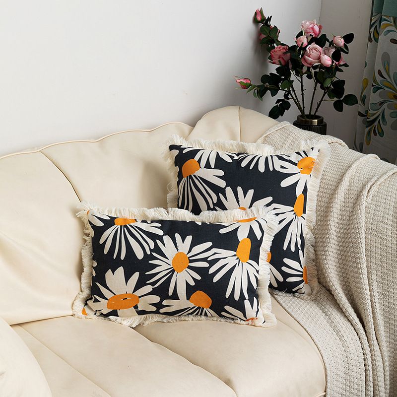 European and American style around tassel edge decorative plant flower cotton linen printed pillowcase home decoration sofa cushion cover_voghion.com
