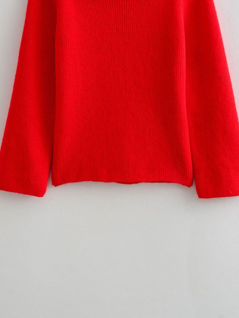 Maglione oversize da donna in maglia - Maglia girocollo a coste morbide a maniche lunghe - Pullover casual da strada (nero, rosso, grigio, crema)_voghion.com