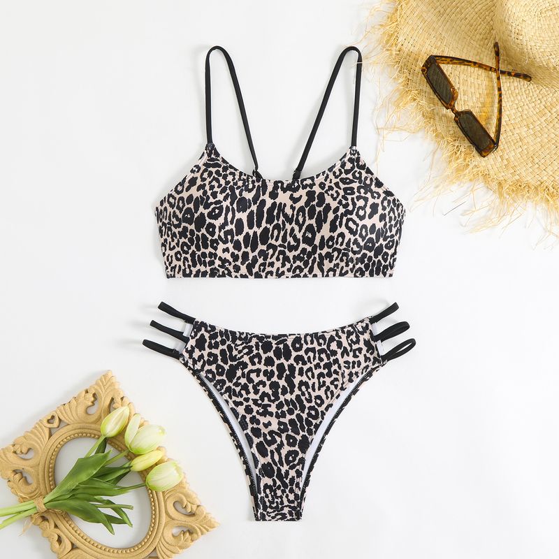 Damenbekleidung Bikini-Anzüge Sexy Leopardenmuster Multi String Hohl Badeanzug Bikini_voghion.com
