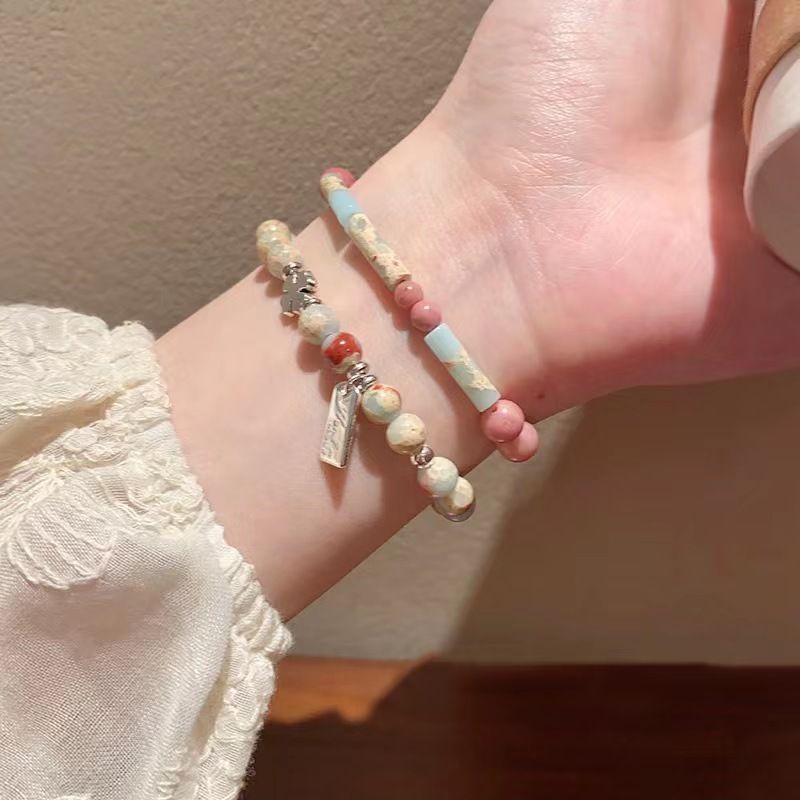 Nouveau bracelet minimaliste en perles de dopamine chinoises pour femme, style macaron, bijou polyvalent et coloré._voghion.com