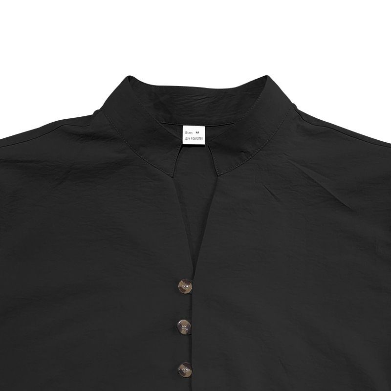 Maglietta da uomo nuova, vintage, in lino, con bottoni, colletto e maniche corte_voghion.com