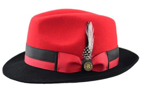 Cappello in feltro di pura lana con decorazione a fiocco color block a gronda corta_voghion.com