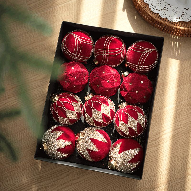 Christmas Flocking Ball Wrapped Ball Special Shaped Ball Tree Pendant White Wool Ball Decoration Box Set_voghion.com