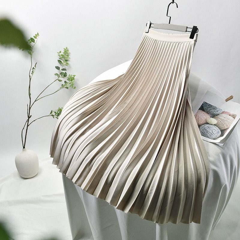 Gonna plissettata snellente alla moda K, nuova gonna midi a trapezio con vita alta per donna_voghion.com