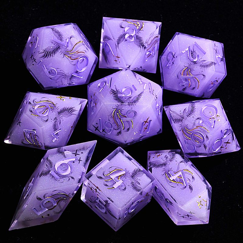 9 Polyhedral Resin Dice DnD Set Violet Phoenix Oath For Dungeons Dragons RPG_voghion.com
