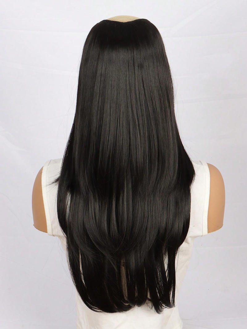 Synthetische lange gerade Extenisons 22 Zoll Clip-in-Haarverlängerung V-Form hitzebeständige Haarteile für Frauen Mädchen_voghion.com