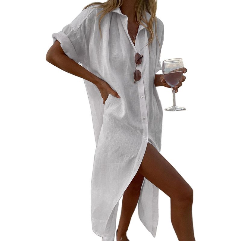 Women's Clothes Solid Comfortable Casual Bamboo Knot Cardigan Dress_voghion.com