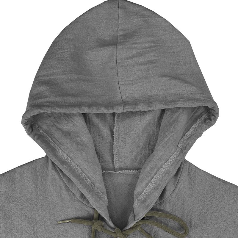 Maglietta casual a maniche lunghe con cappuccio e coulisse in cotone e lino, tinta unita, da uomo, alla moda, da abbinare a qualsiasi outfit, da spiaggia_voghion.com
