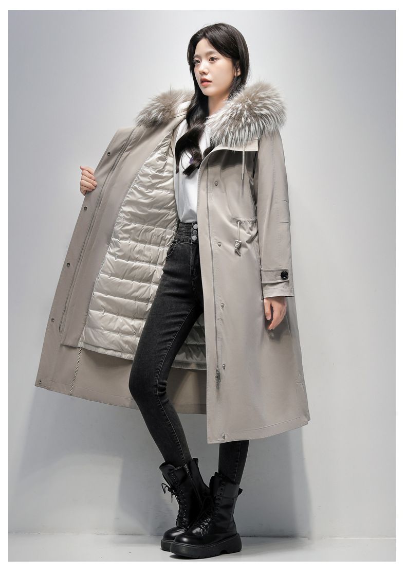 Damen-Winterparka mit herausnehmbarem Kaninchenfellfutter und weißem Waschbärbesatz – Langer Kapuzenmantel für kaltes Wetter, elegant und warm_voghion.com