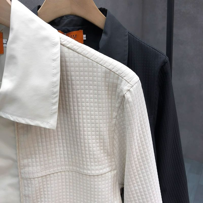 Herren-Arbeitsjacke aus Waffelstrick – Minimalistische Alternative zum Freizeitblazer (M-3XL, Weiß/Schwarz/Khaki)_voghion.com