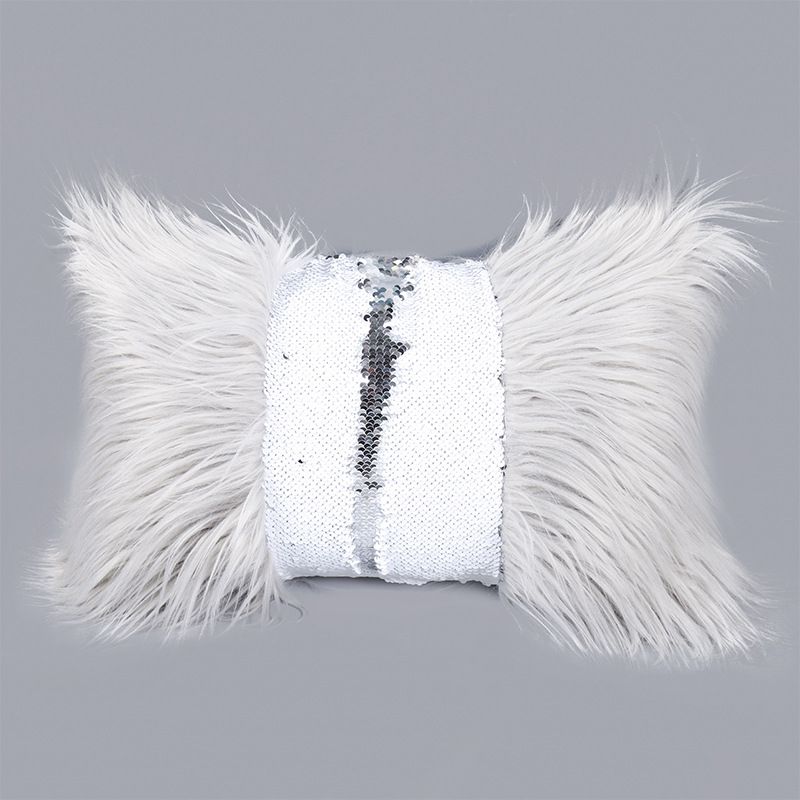 Nordic Lumbar Pillow Cover With Fur & Sequins - Decorative Cushion Case For Sofa/Bay Window_voghion.com