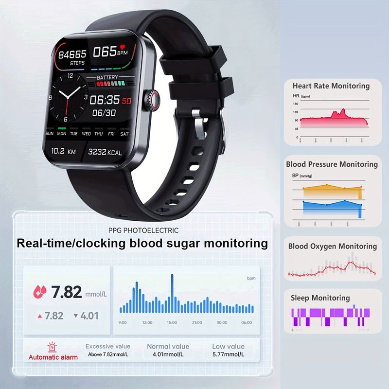 Blood Glucose Monitoring Smartwatch - Fitness Tracker With Blood Pressure, Blood Oxygen Tracking - Heart Rate Monitor | Calorie Step Counte_voghion.com