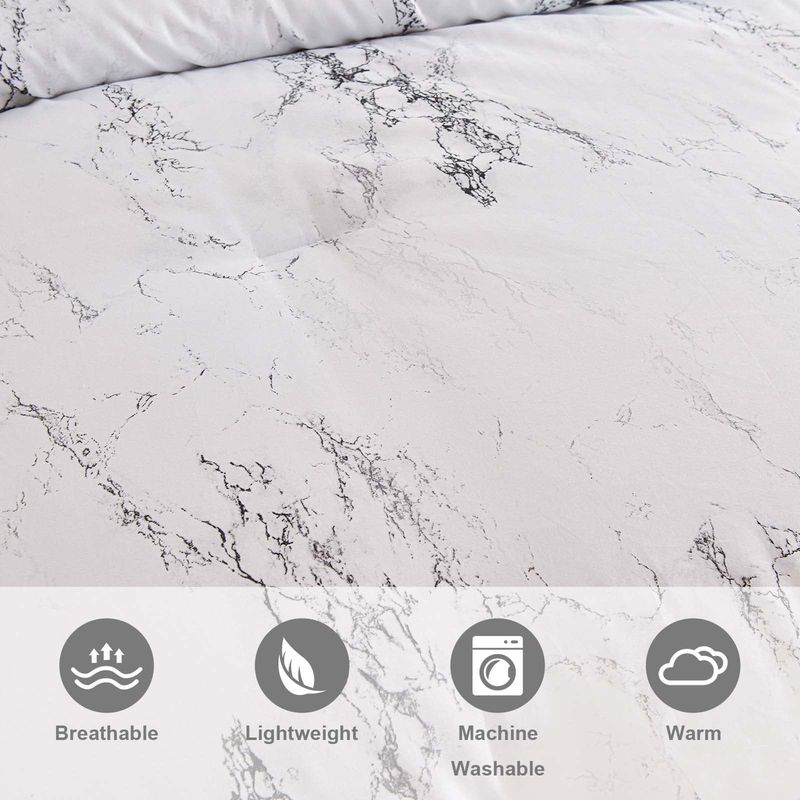 Bettdeckenset, Steppdeckenset, weißer Marmor, dreiteiliges Set_voghion.com