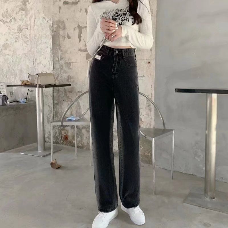 Amerikanesch Stil pummeleg MM Plus Size Jeans fir Fraen am Fréijoer an Hierscht, héich Taille, schlank Gradient riicht breet Been_voghion.com