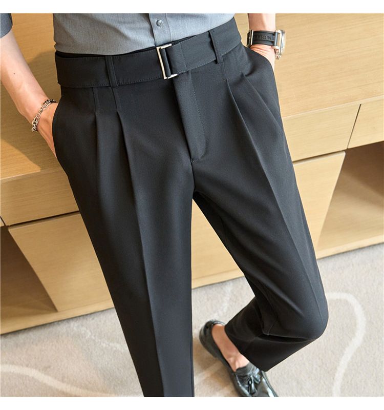 Neue Produktempfehlung Herren Freizeithose Gürtel dekoratives Design Hautstruktur Plisseehose Neapolitanische Hose_voghion.com