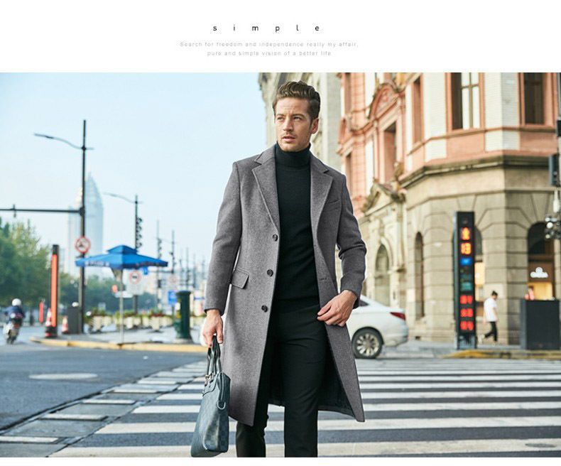 Vêtements pour hommes Manteau en laine à manches longues pour hommes britanniques Tendance manteau en laine automne et hiver_voghion.com