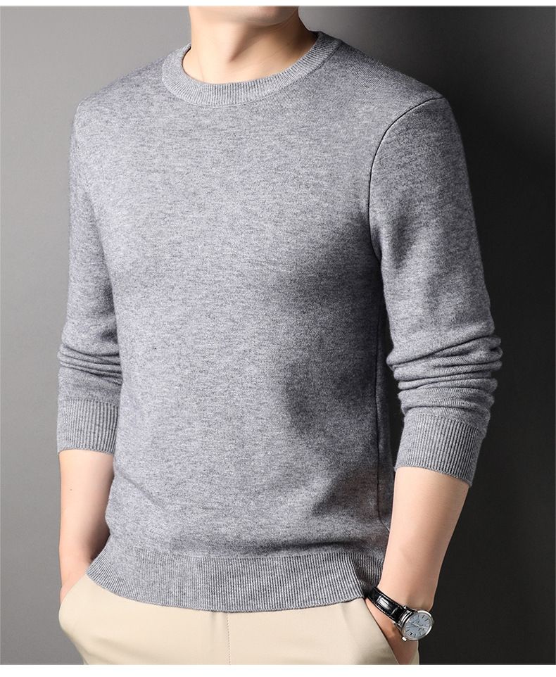 Maglione da uomo a tinta unita, vestibilità slim, versatile, girocollo, base in maglia, autunno dal vivo_voghion.com