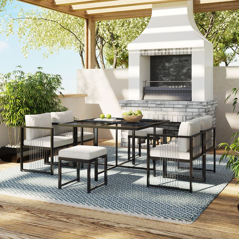 Set da 7 posti per esterni per 6 persone, tavolo con superficie in vetro_voghion.com