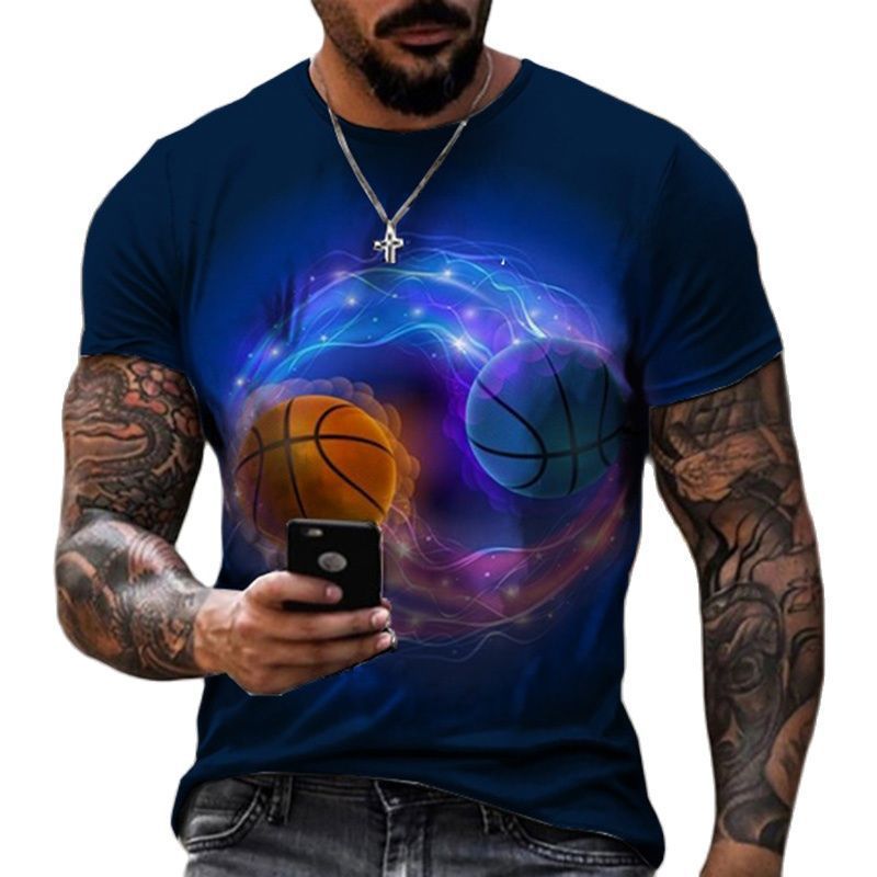 Modisches 3D-gedrucktes Basketball-Held-T-Shirt mit trendigen Kurzarm-Sommerbekleidung für Herren_voghion.com