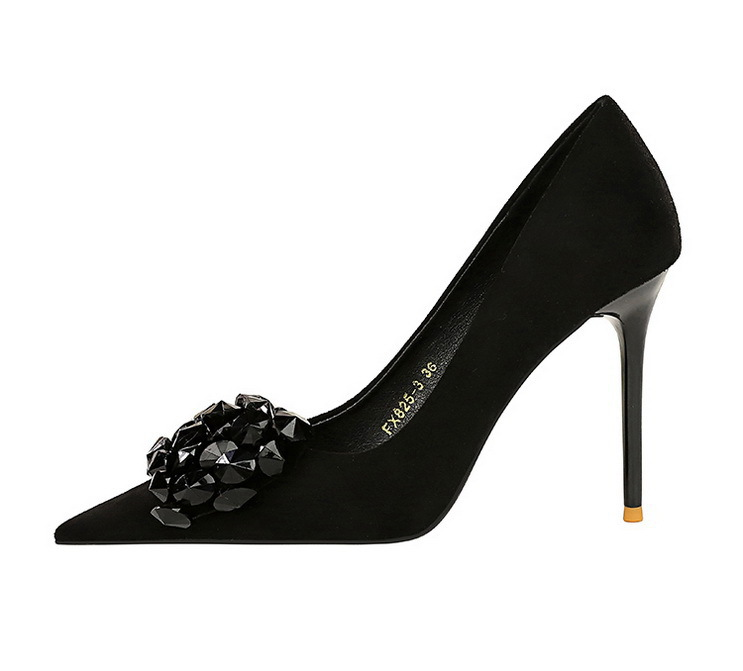 Banquet High Heels Women's with Thin Heels, Suede, Shallow Mouth, Pointed Water Diamond Bow Single Shoes_voghion.com