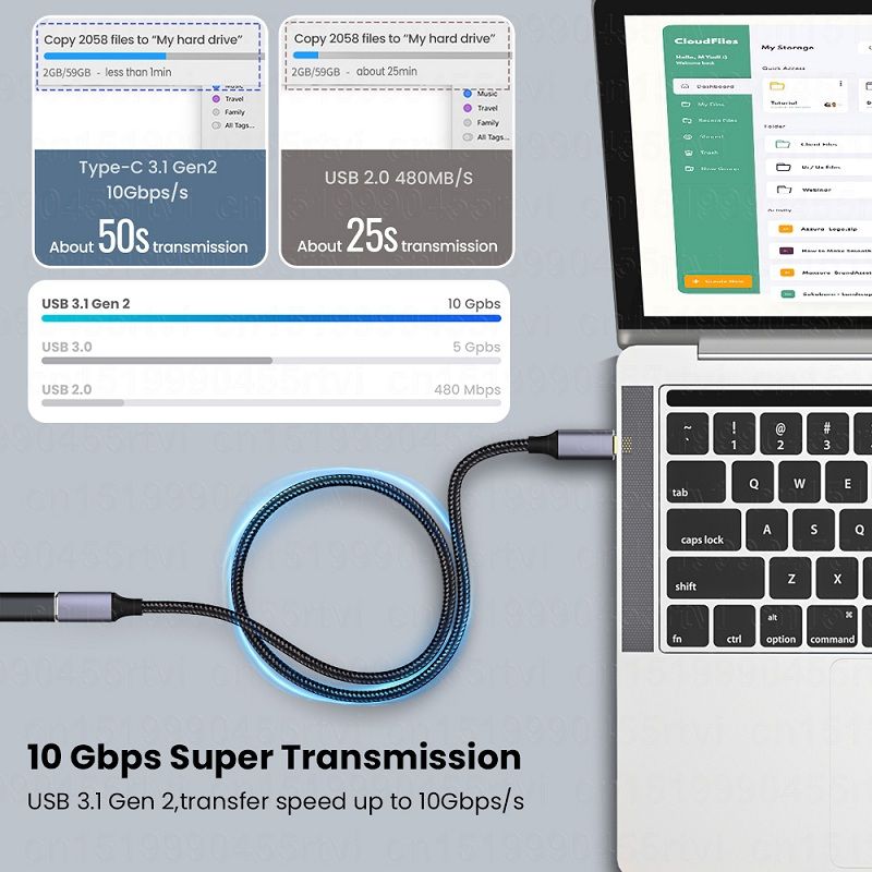 Cavo di prolunga USB C Cavo di prolunga di tipo C USB-C Thunderbolt 3 per Xiaomi Huawei Switch Cavo di prolunga USB 3.1_voghion.com