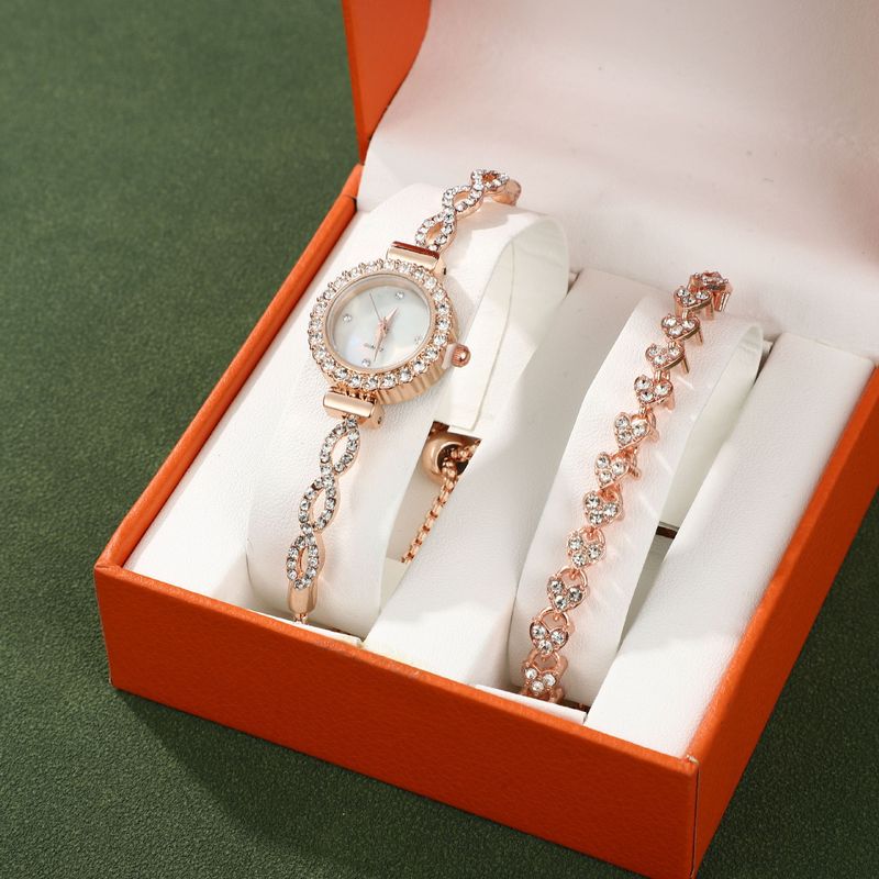 Fashion diamond ladies watch female quartz watch adjustable bracelet watch two-piece bracelet set gift box women's watch_voghion.com