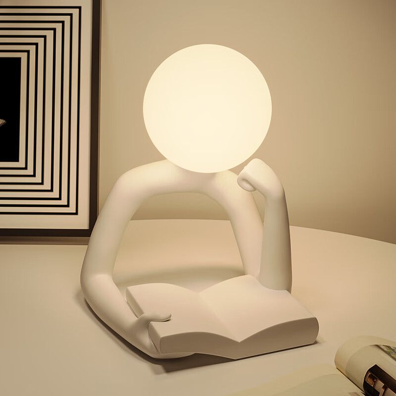 Lampada da tavolo da lettura con carattere astratto in resina dal design originale, piccola luce notturna, ornamenti da scrivania, camera da letto_voghion.com